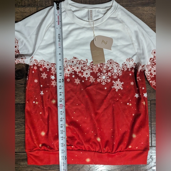 Zolucky Women’s Sweatshirt Christmas Snowflake Stars Red & White Size S NWT - Picture 8 of 16